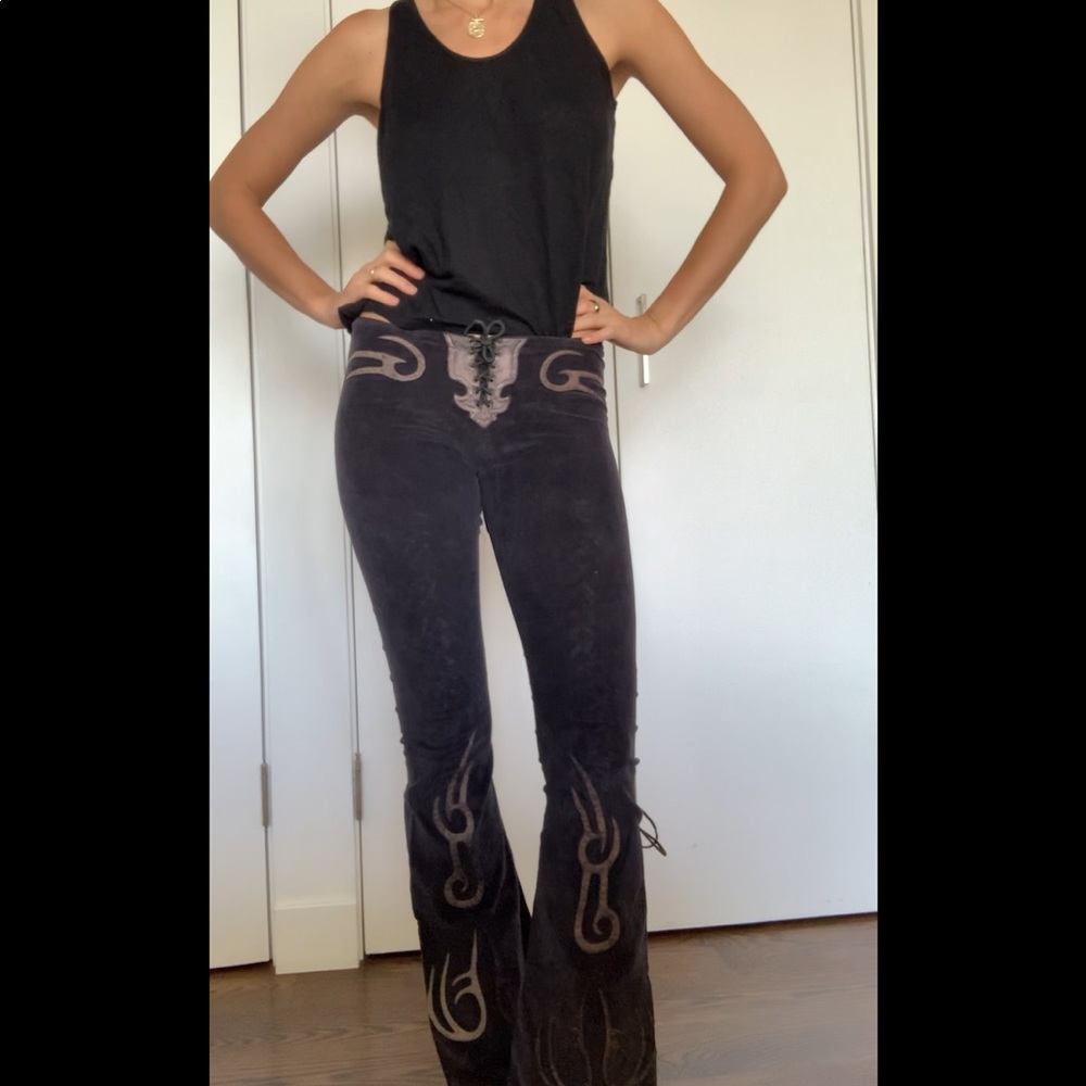 Leather & Corduroy Lace Up Bellbottoms